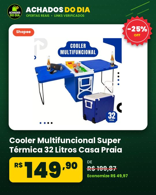 Cooler Multifuncional Super Térmica 32 Litros Casa Praia Camping Viagens Multiuso