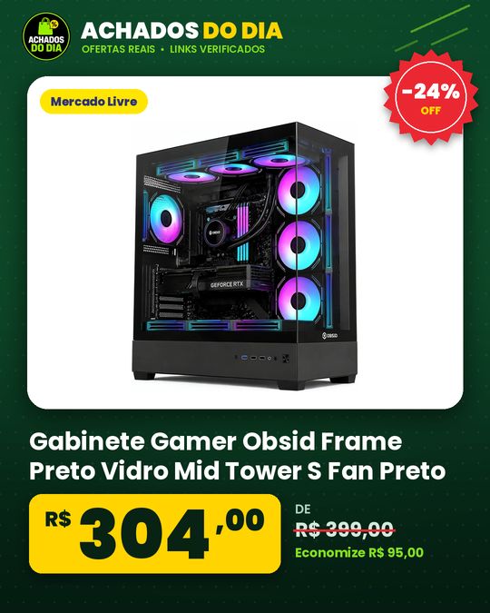 Gabinete Gamer Obsid Frame Preto Vidro Mid Tower S Fan Preto