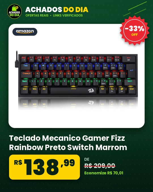 Teclado Mecanico Gamer Fizz Rainbow Preto Switch Marrom