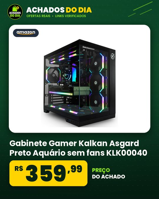 Gabinete Gamer Kalkan Asgard Preto Aquário sem fans KLK00040