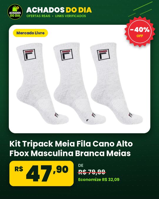 Kit Tripack Meia Fila Cano Alto Fbox Masculina Branca Meias Brancas Logo 39-43