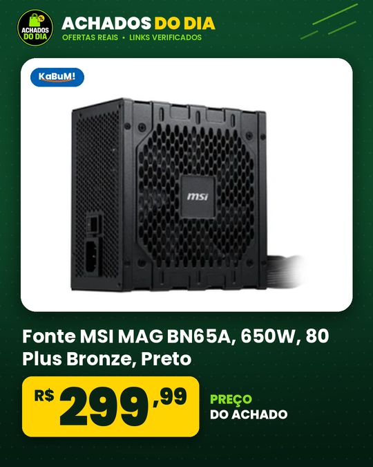 Fonte MSI MAG BN65A, 650W, 80 Plus Bronze, Preto