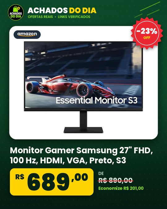 Monitor Gamer Samsung 27" FHD, 100 Hz, HDMI, VGA, Preto, S3