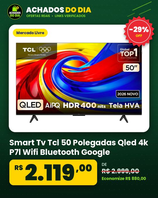 Smart Tv Tcl 50 Polegadas Qled 4k P7l Wifi Bluetooth Google Tv Hdr10+ 60 Hz Aipq 50p7l