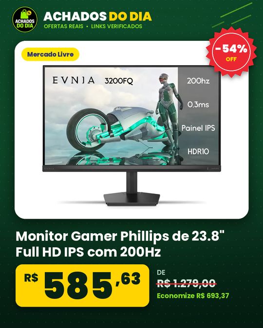 Monitor Gamer Phillips de 23.8" Full HD IPS com 200Hz