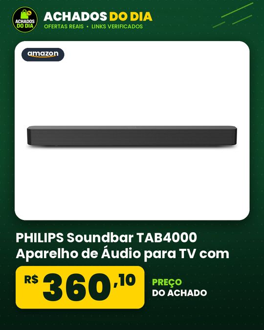 PHILIPS Soundbar TAB4000 Aparelho de Áudio para TV com Bluetooth HDMI ARC e USB Áudio Potente com Graves Intensos