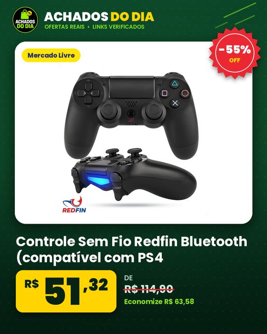 Controle Sem Fio Redfin Bluetooth (compatível com PS4, PC e TV)