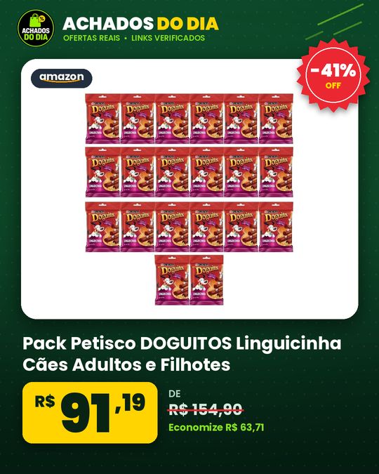 Pack Petisco DOGUITOS Linguicinha Cães Adultos e Filhotes 45g com 20 unidades