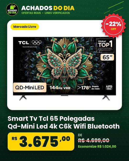 Smart Tv Tcl 65 Polegadas Qd-Mini Led 4k C6k Wifi Bluetooth Google Tv 4 Hdmi 144hz Hdr10+ 65c6k