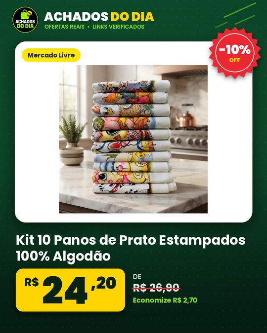 Kit 10 Panos de Prato Estampados 100% Algodão