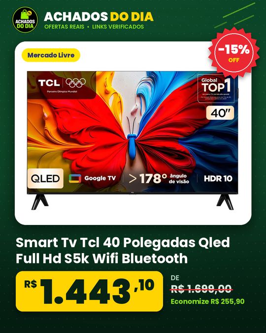 Smart Tv Tcl 40 Polegadas Qled Full Hd S5k Wifi Bluetooth Google Tv 2 Hdmi Hdr10 Dolby Audio 40s5k
