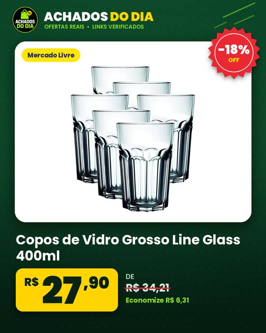 Copos de Vidro Grosso Line Glass 400ml