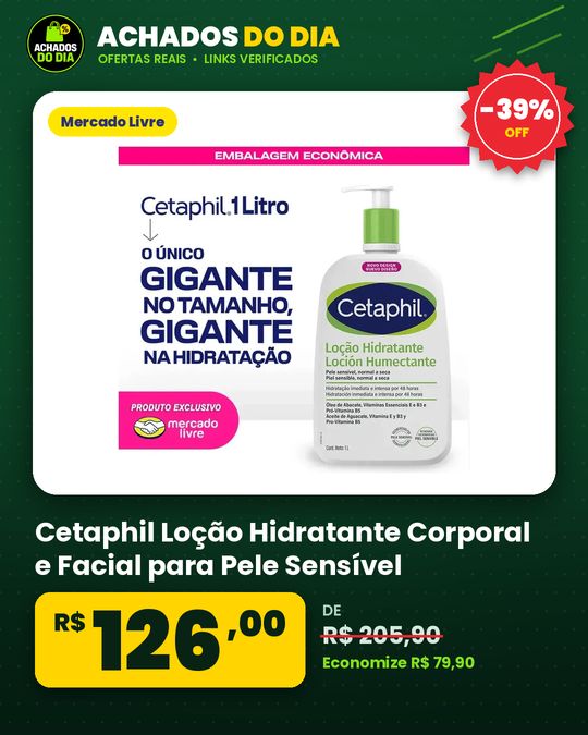 Cetaphil Loção Hidratante Corporal e Facial para Pele Sensível, Normal a Seca 1L - Hidratação 48h