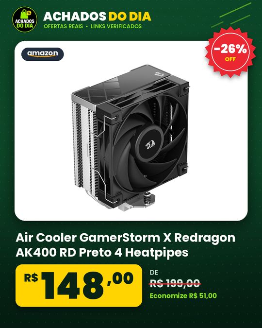 Air Cooler GamerStorm X Redragon AK400 RD Preto 4 Heatpipes Fan 120 mm R-AK400-BKNNMD-AJG