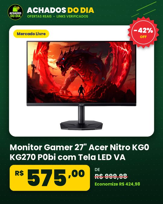 Monitor Gamer 27" Acer Nitro KG0 KG270 P0bi com Tela LED VA Full HD 144Hz 1ms GtoG AMD FreeSync Game Mode 8