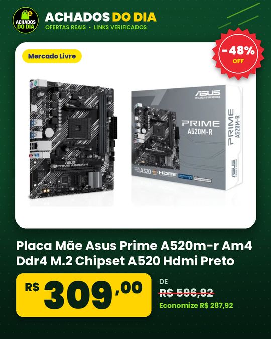 Placa Mãe Asus Prime A520m-r Am4 Ddr4 M.2 Chipset A520 Hdmi Preto