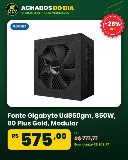 Fonte Gigabyte Ud850gm, 850W, 80 Plus Gold, Modular, Pfc Ativo, Preto 28200-Ud850g-1Arr