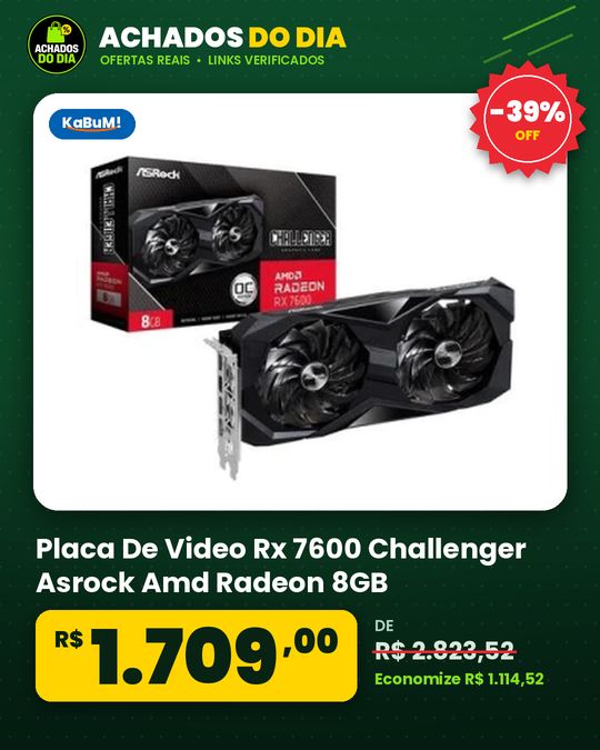 Placa De Video Rx 7600 Challenger Asrock Amd Radeon 8GB Gddr6 90 Ga41Zz 00Uanf