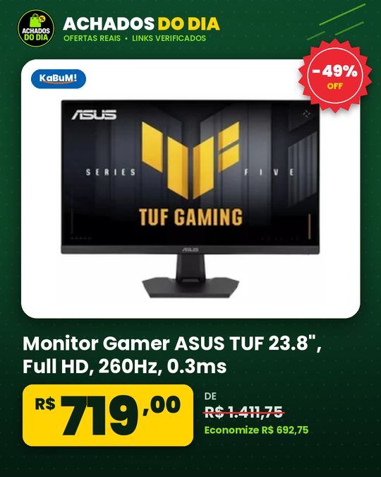 Monitor Gamer ASUS TUF 23.8", Full HD, 260Hz, 0.3ms, Fast IPS, VRR, G-Sync Comp, FreeSync Premium, HDR10