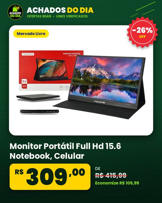 Monitor Portátil Full Hd 15.6 Notebook, Celular, Games C Cor Preto