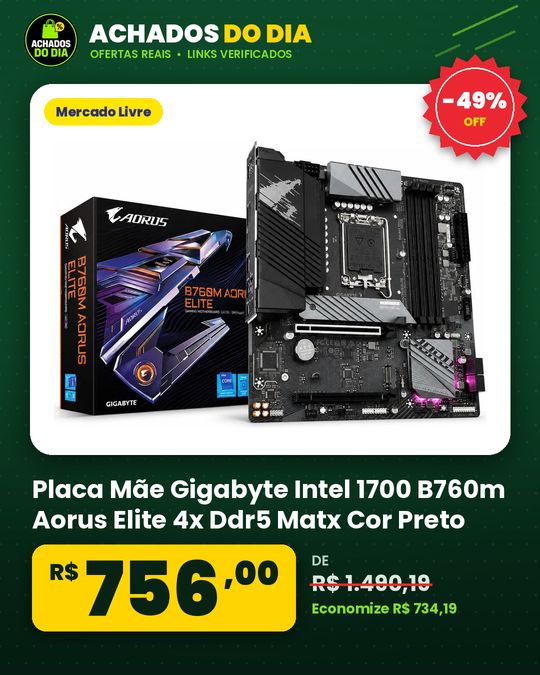 Placa Mãe Gigabyte Intel 1700 B760m Aorus Elite 4x Ddr5 Matx Cor Preto