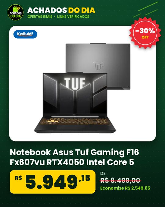 Notebook Asus Tuf Gaming F16 Fx607vu RTX4050 Intel Core 5 210h 16gb Ram 512gb SSD WINDOWS 11 Tela Nível Ips 16" LED 144