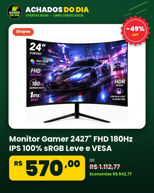 Monitor Gamer 2427" FHD 180Hz IPS 100% sRGB Leve e VESA Alto-Falante Integrado,HDMIDP, HDR Ampla Visão