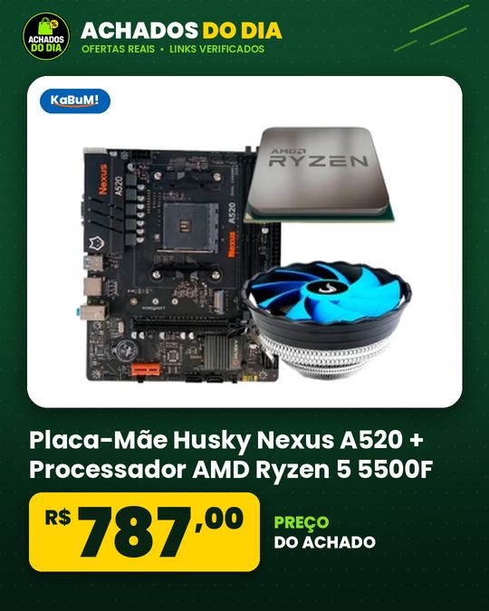 Placa-Mãe Husky Nexus A520 + Processador AMD Ryzen 5 5500F + Air Cooler Gamer Rise Mode X2