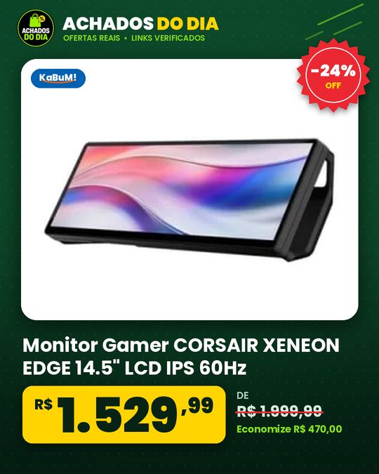 Monitor Gamer CORSAIR XENEON EDGE 14.5" LCD IPS 60Hz Touchscreen USB-C DP-Alt Mode e HDMI Suporte iCUE e Windows Preto ?