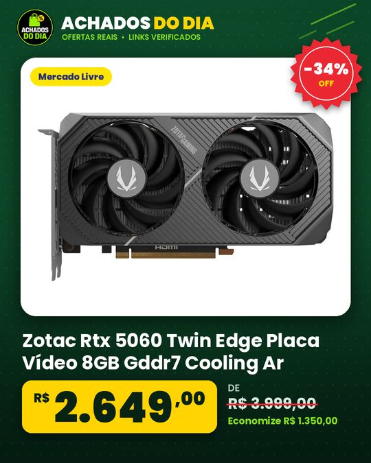 Zotac Rtx 5060 Twin Edge Placa Vídeo 8GB Gddr7 Cooling Ar