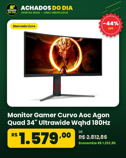 Monitor Gamer Curvo Aoc Agon Quad 34" Ultrawide Wqhd 180Hz 0,5ms Base Ajustável U34g4c