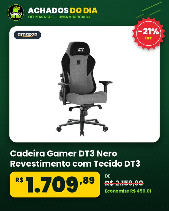 Cadeira Gamer DT3 Nero Revestimento com Tecido DT3 Max2Weave almofada magnética apoio lombar integrado braços 4D+,