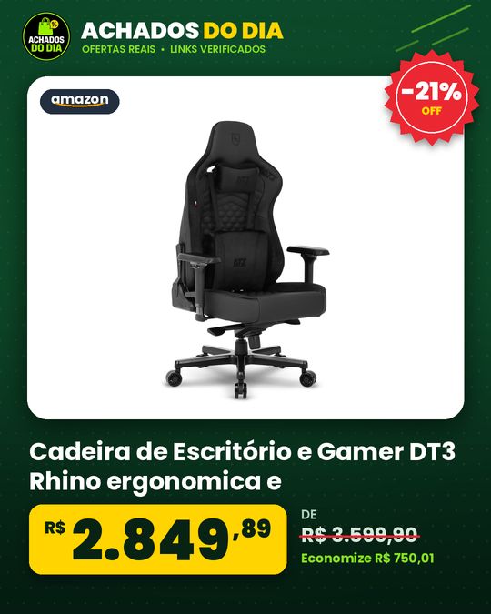 Cadeira de Escritório e Gamer DT3 Rhino ergonomica e confortável revestimento DT3 Everpro Espuma injetada estrut