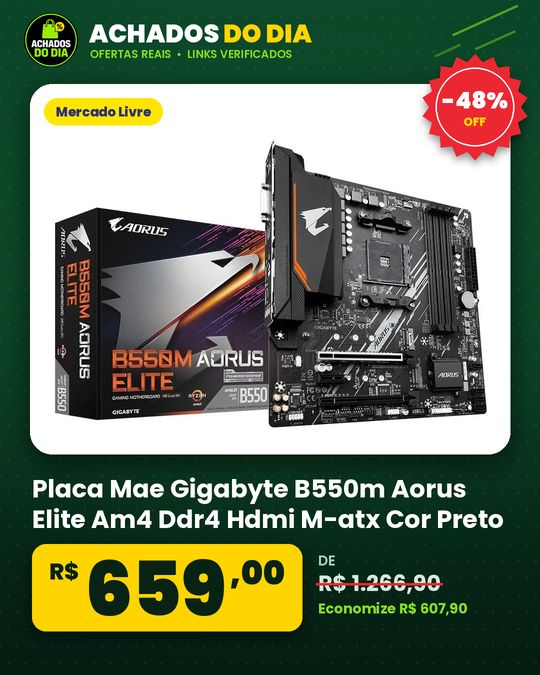 Placa Mae Gigabyte B550m Aorus Elite Am4 Ddr4 Hdmi M-atx Cor Preto