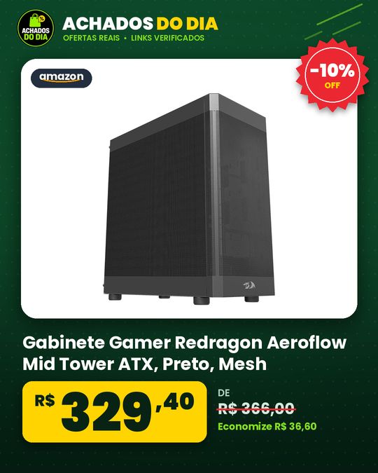 Gabinete Gamer Redragon Aeroflow Mid Tower ATX, Preto, Mesh, USB 3.0, Suporte para GPU de 370mm – CA-603B
