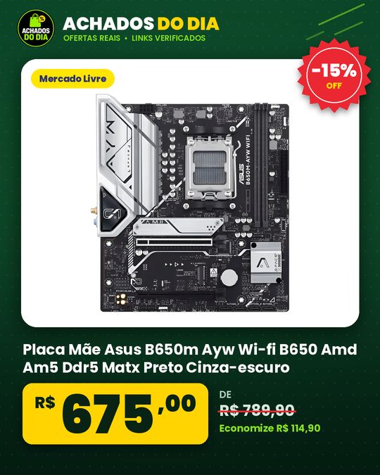 Placa Mãe Asus B650m Ayw Wi-fi B650 Amd Am5 Ddr5 Matx Preto Cinza-escuro