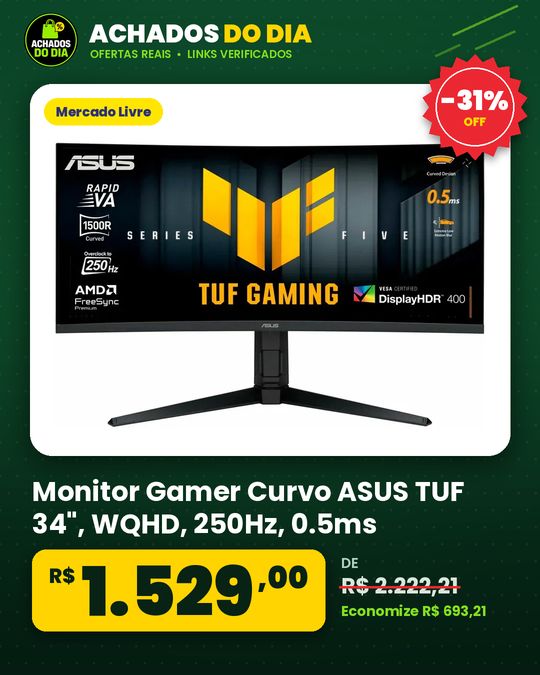 Monitor Gamer Curvo ASUS TUF 34", WQHD, 250Hz, 0.5ms, Fast VA
