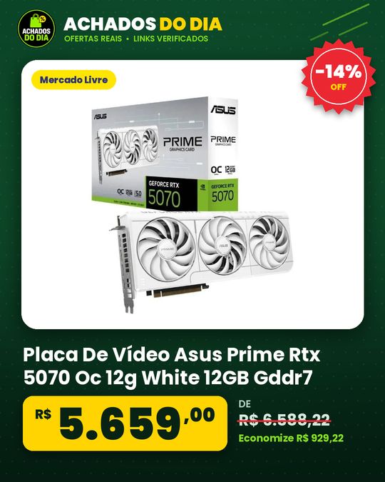 Placa De Vídeo Asus Prime Rtx 5070 Oc 12g White 12GB Gddr7