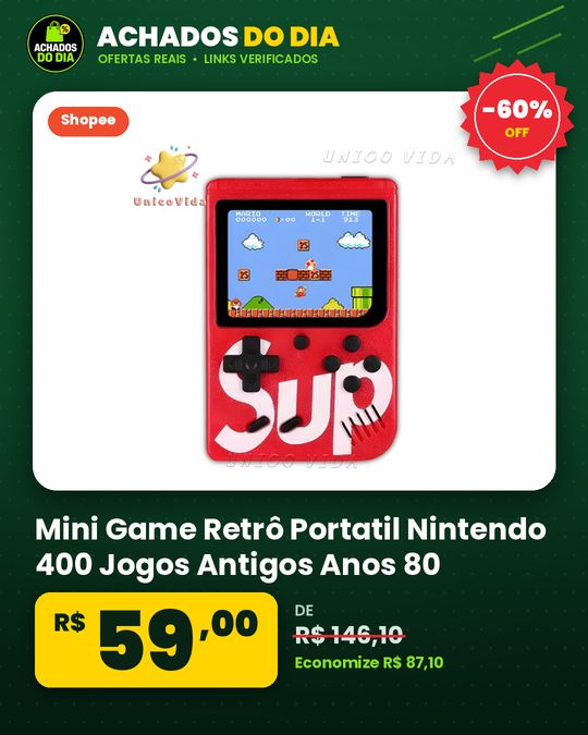 Mini Game Retrô Portatil Nintendo 400 Jogos Antigos Anos 80