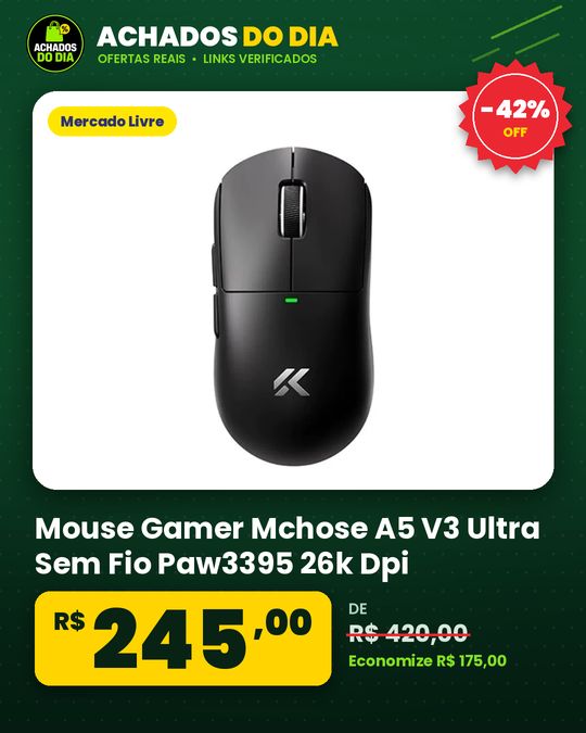 Mouse Gamer Mchose A5 V3 Ultra Sem Fio Paw3395 26k Dpi - Azul-celeste