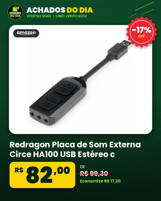 Redragon Placa de Som Externa Circe HA100 USB Estéreo c Controle de Volume Compatível c PC e PS4 Preto