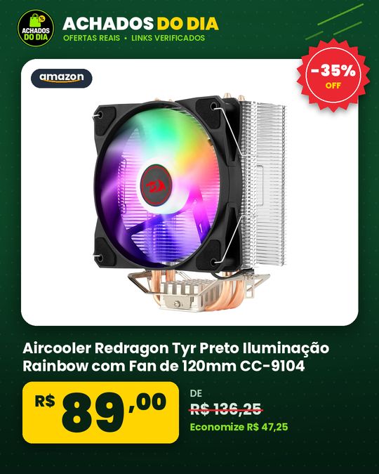 Aircooler Redragon Tyr Preto Iluminação Rainbow com Fan de 120mm CC-9104
