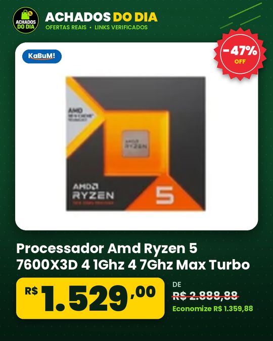 Processador Amd Ryzen 5 7600X3D 4 1Ghz 4 7Ghz Max Turbo Cache 96 MB 6 Nucleos 12 Threads Am5 Com Video