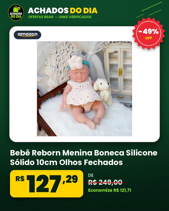Bebê Reborn Menina Boneca Silicone Sólido 10cm Olhos Fechados