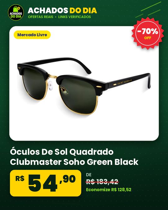 Óculos De Sol Quadrado Clubmaster Soho Green Black, Da Saint Germain, Em Metal Preto