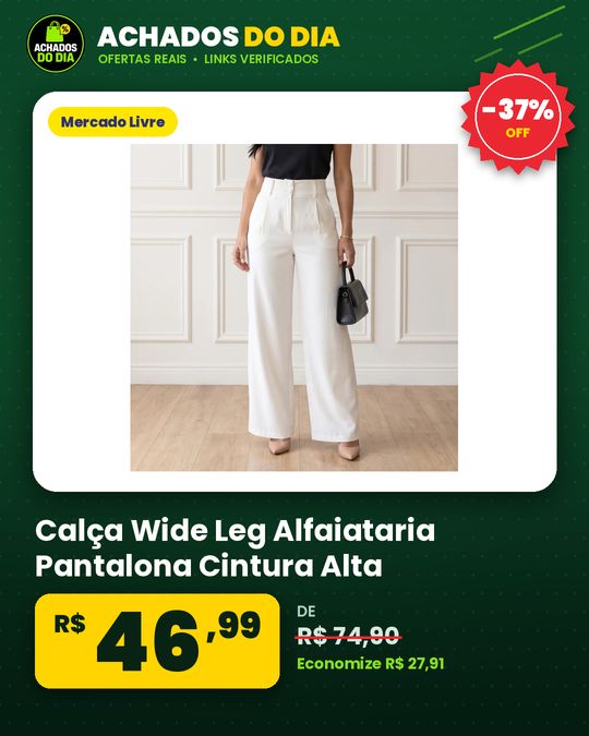 Calça Wide Leg Alfaiataria Pantalona Cintura Alta