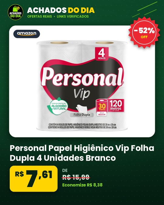 Personal Papel Higiênico Vip Folha Dupla 4 Unidades Branco (Embalagem Pode Variar)