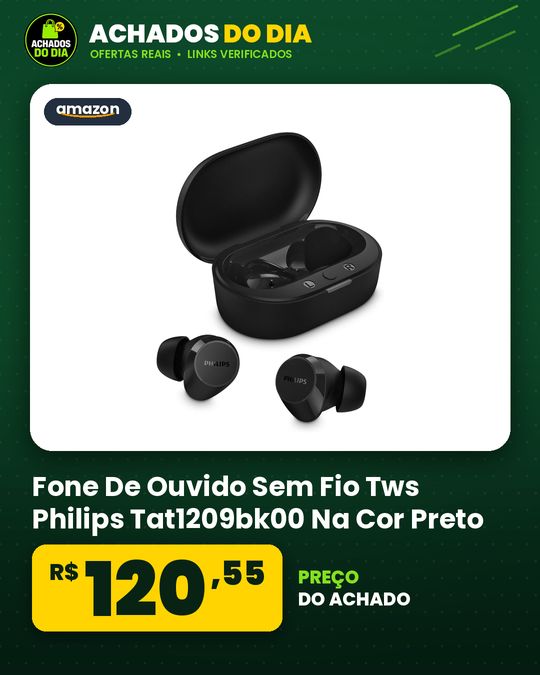 Fone De Ouvido Sem Fio Tws Philips Tat1209bk00 Na Cor Preto, Com Bluetooth, Microfone