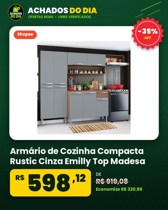 Armário de Cozinha Compacta Rustic Cinza Emilly Top Madesa