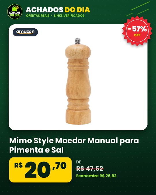 Mimo Style Moedor Manual para Pimenta e Sal, Ideal para Moer Graõs e Condimentos Secos, Material Madeira